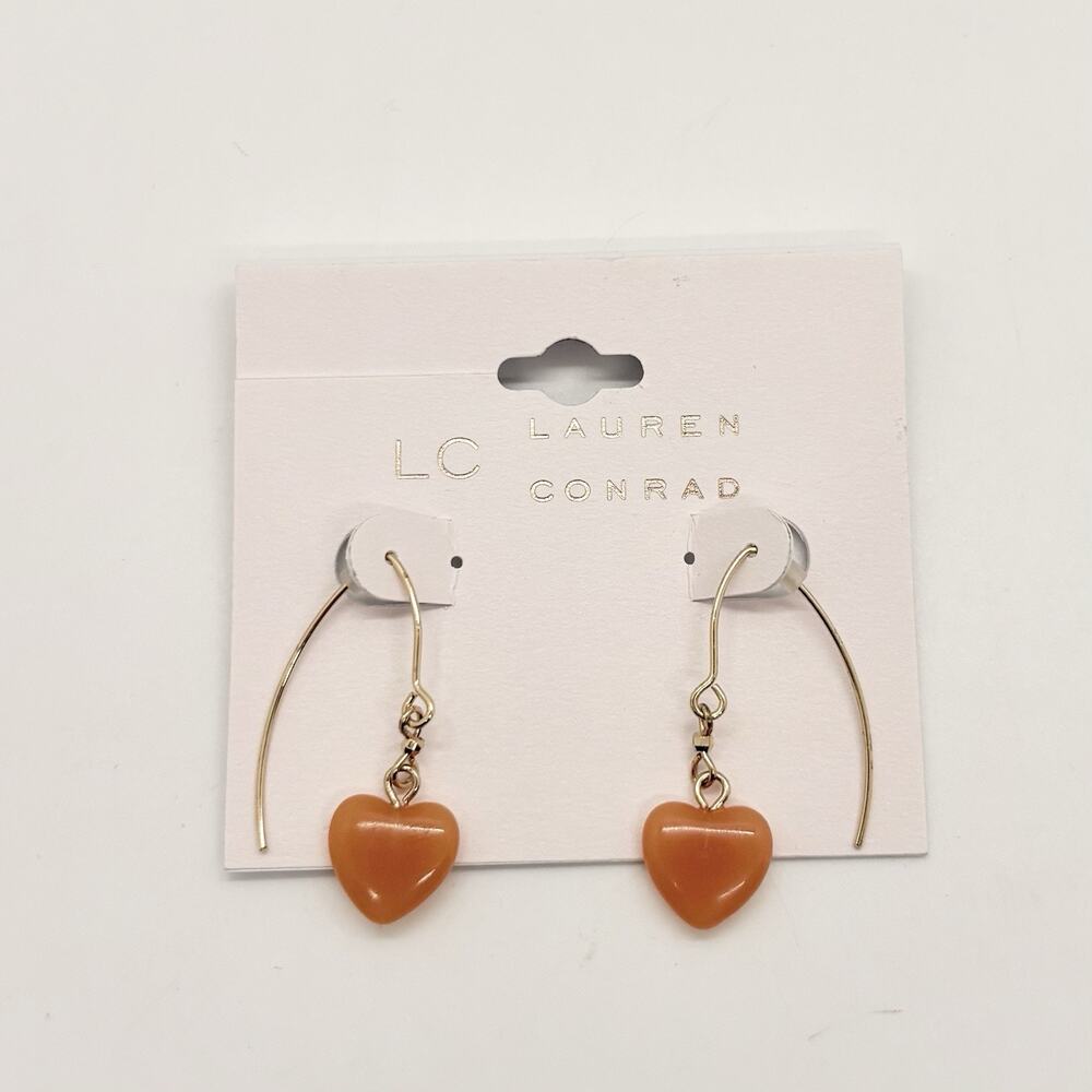 Lauren Conrad Heart Drop Earrings Acrylic Orange Puff Fishhook Back Nickle Free